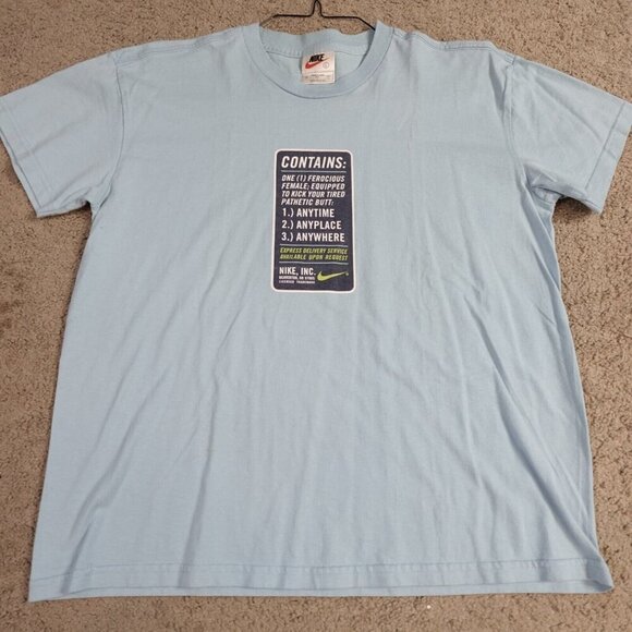 Vintage Nike Shirt Large Blue Double Sided Center Swoosh Back Feminist - Picture 2 of 6